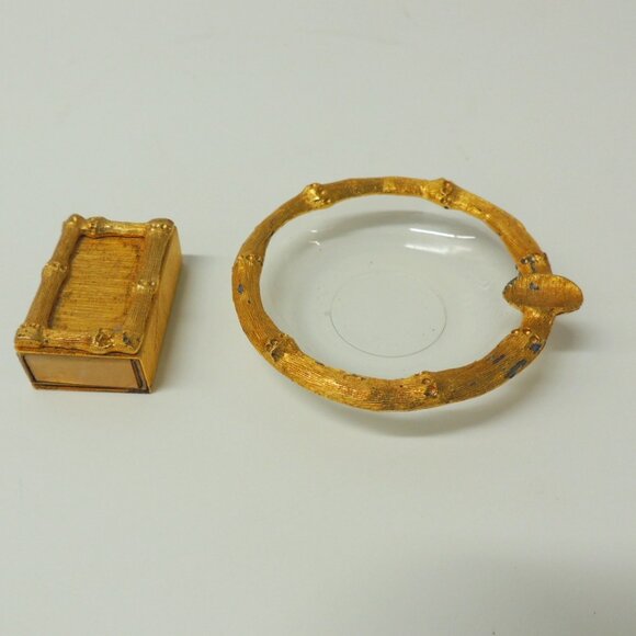 Vintage Gold Plated Faux Bamboo Ashtray - Picture 1 of 5